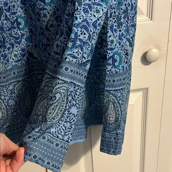 J. JILL Small Petite Sleeveless Blue Paisley Maxi Dress Floral Lined V-Neck - Picture 7 of 13